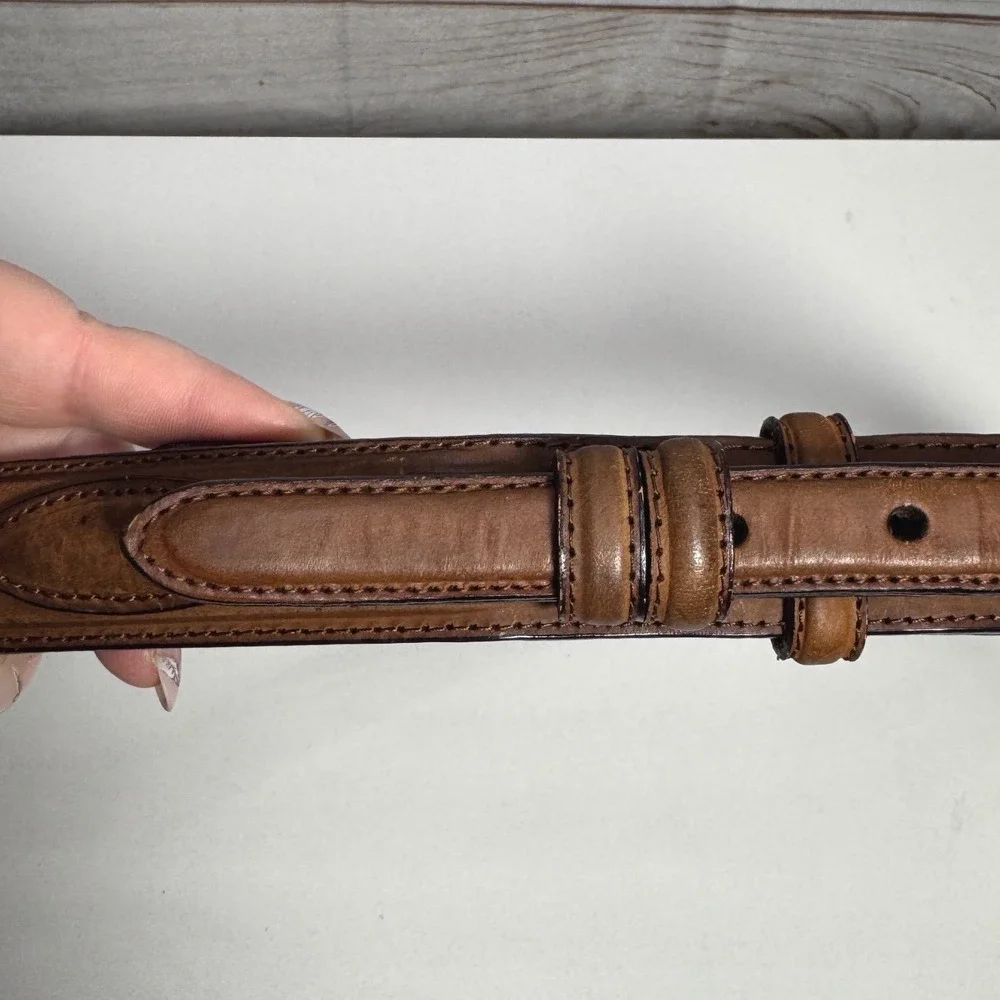 Mens Brown Top Grain Leather Belt Silver Buckle‎